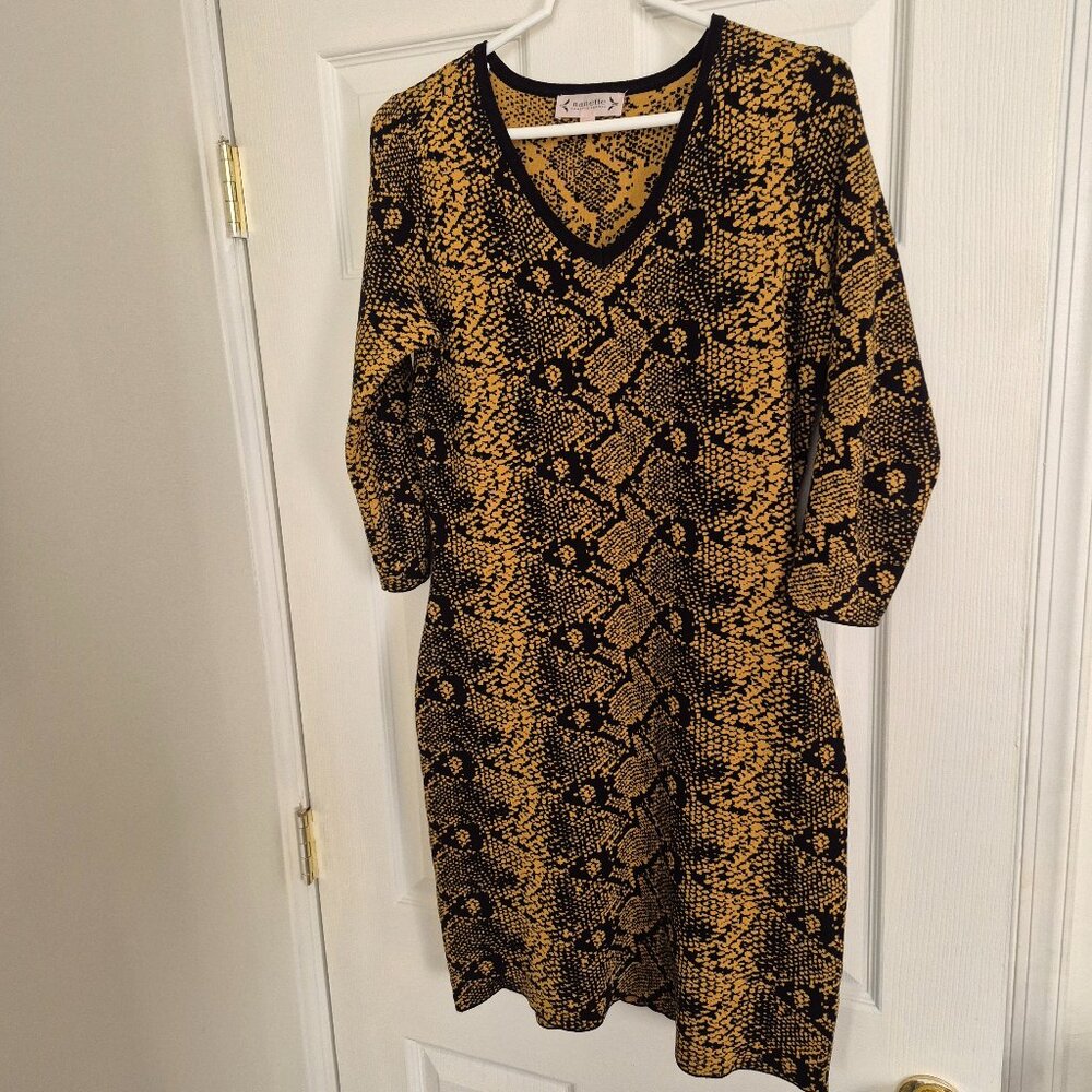 Nanette Lepore Black Yellow Snakeskin Print Bodycon Dress - Women's Size M